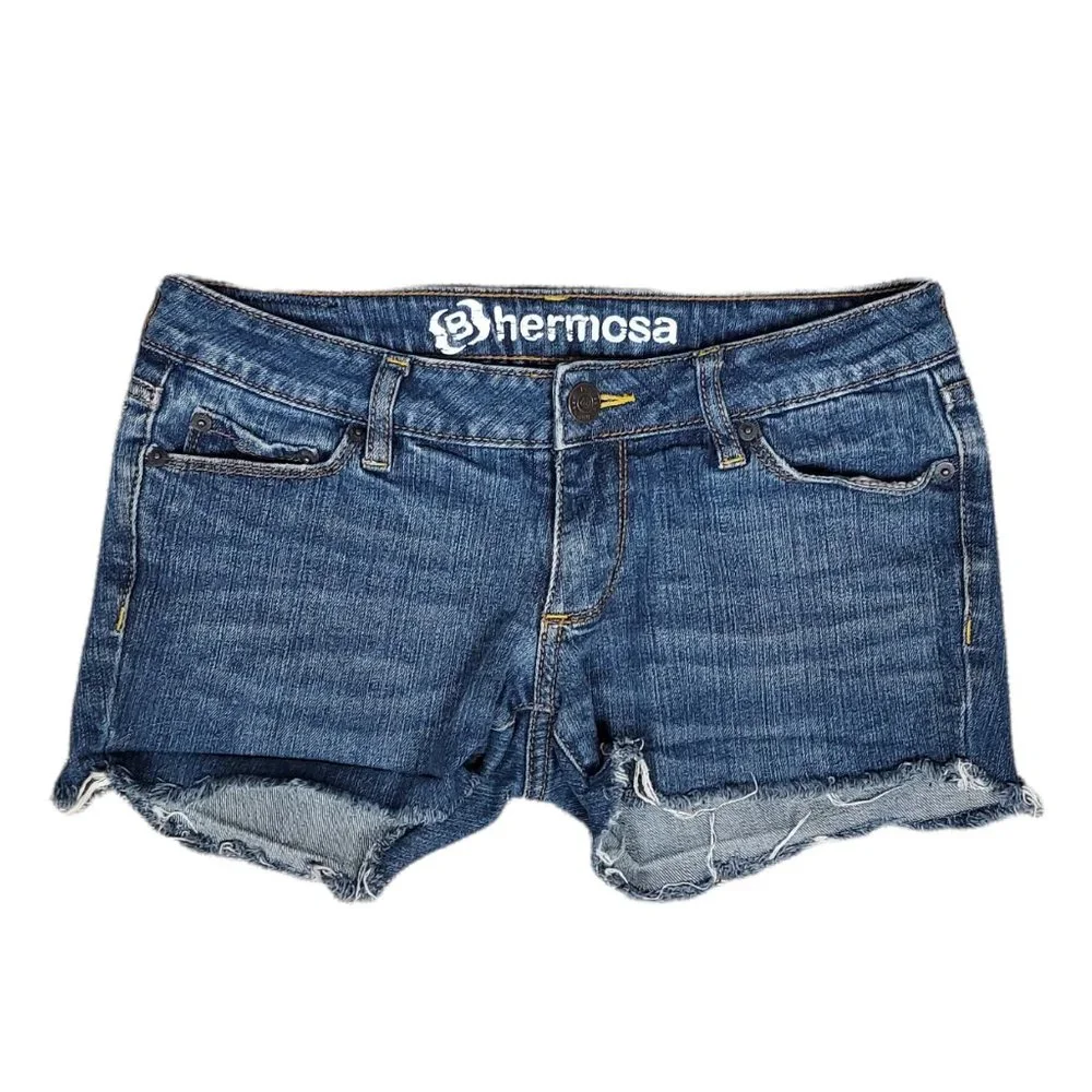 BULLHEAD B HERMOSA SUPER SKINNY DENIM FRAYED SHORT SHORTS (3 LONG)